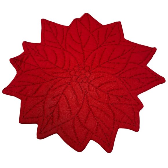 Set of 4 Christmas Placemats Red Poinsettia Flowers Quilted by Nicole Miller - Picture 3 of 8